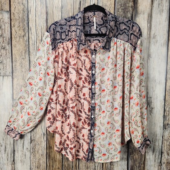 Free People DANI Multi Print Floral Paisley Button Down Shirt - M - Picture 3 of 13
